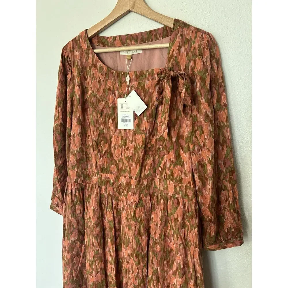 NWT Downeast Ziggy Tie Dress Midi Abstract Print Size‎ XL Romantic Modest Button